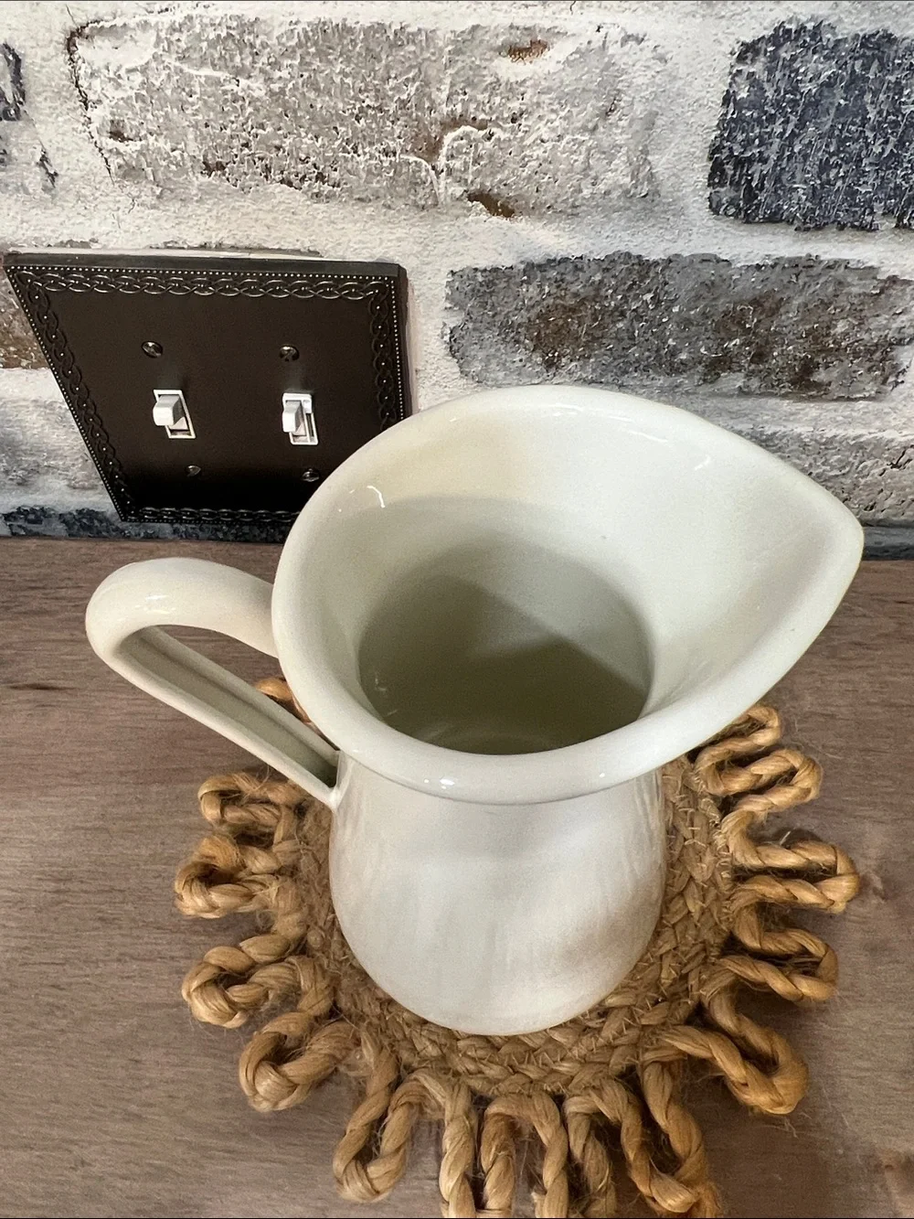 White Enamel Pitcher Vase - Classic Home Art Accent
